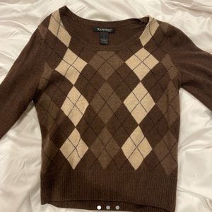 100% Cashmere Vintage Brown Argyle Sweater